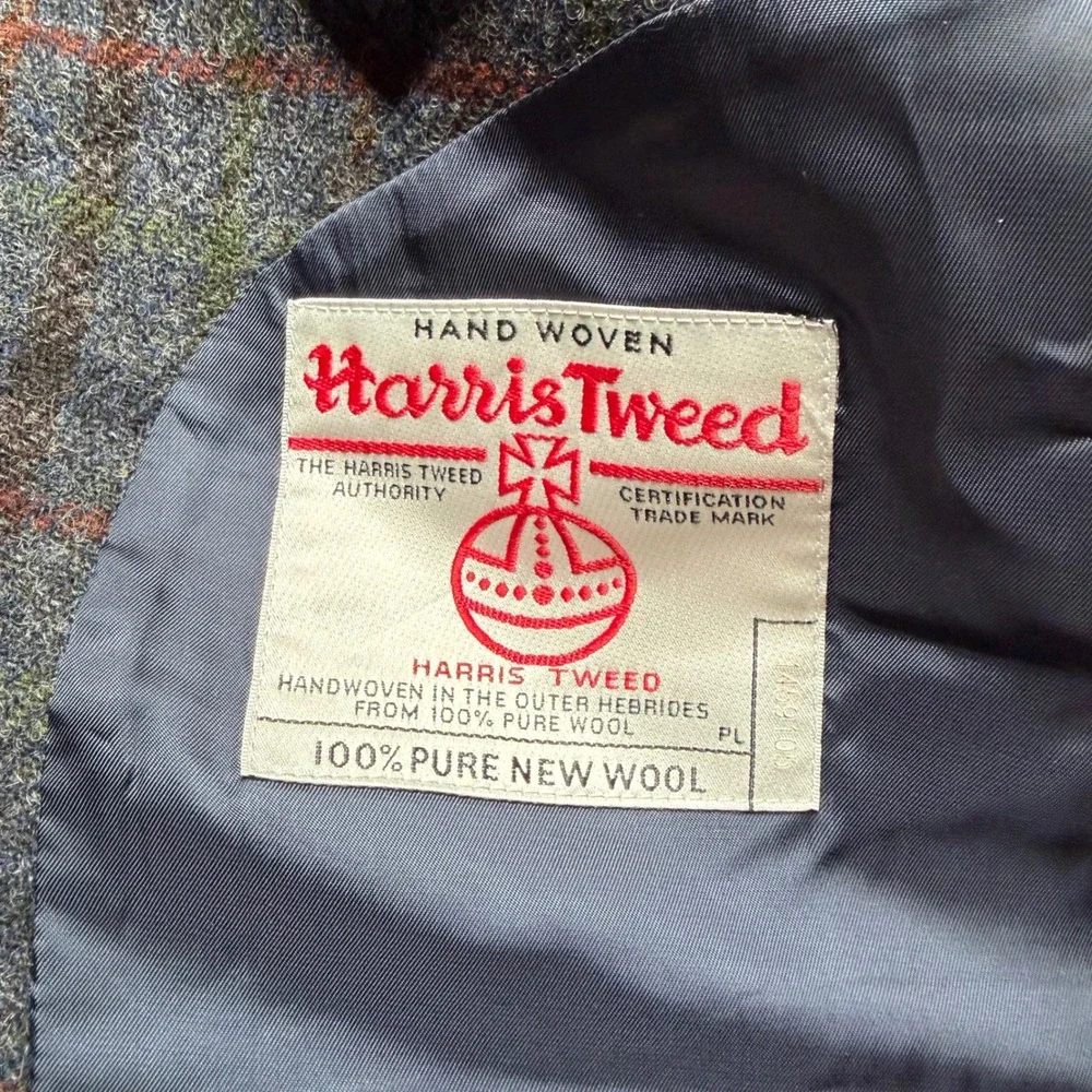 BROOKS BROTHER Regent Sport Coat Blue Plaid Harris Tweed Wool Men's Size 44R